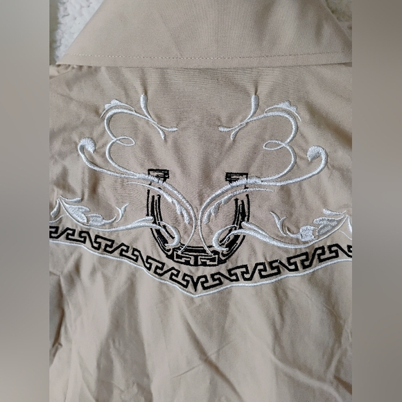 Ace of Diamonds Men's Large Western Rodeo Ranchwear Beige Button Up Long Sleeve - Picture 9 of 11